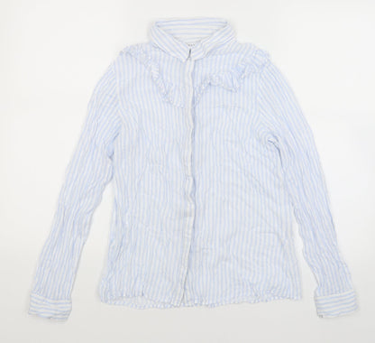 Womens UK Size M Pull & Bear Blue Basic Button-Up