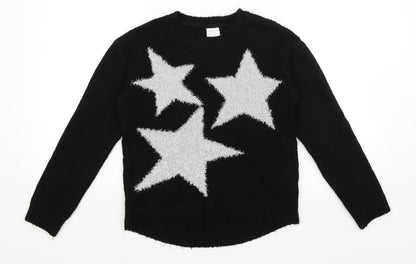 F&F Girls Black   Pullover Jumper Size 9-10 Years  - Stars