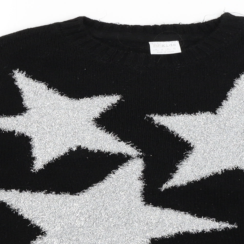 F&F Girls Black   Pullover Jumper Size 9-10 Years  - Stars