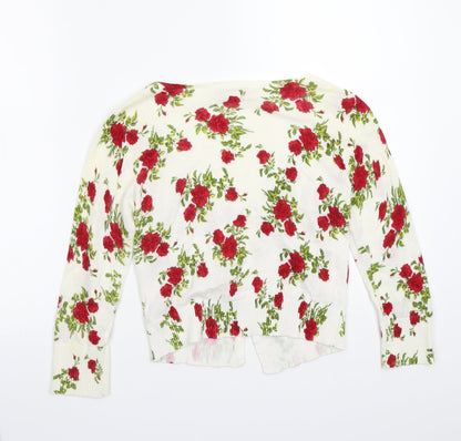 XXI Womens White Floral  Cardigan Jumper Size S