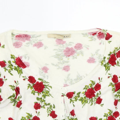XXI Womens White Floral  Cardigan Jumper Size S