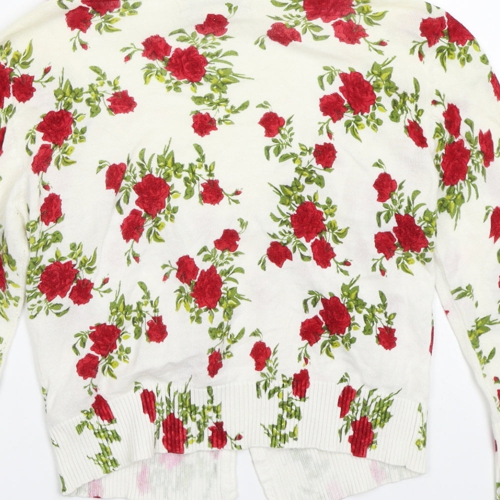 XXI Womens White Floral  Cardigan Jumper Size S