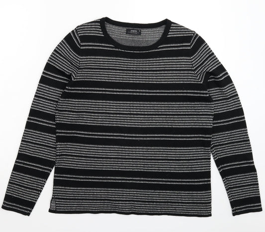 Front view of Papaya women’s black geometric knit jumper, size UK 14