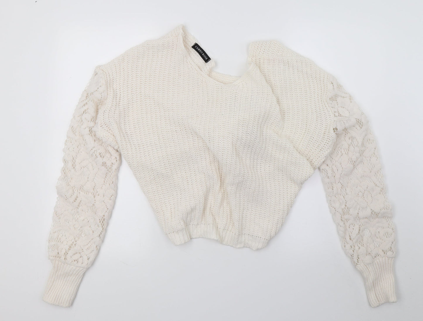 CAmeo Rose Womens White  Knit Pullover Jumper Size M  - Lace sleeve