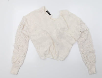 CAmeo Rose Womens White  Knit Pullover Jumper Size M  - Lace sleeve