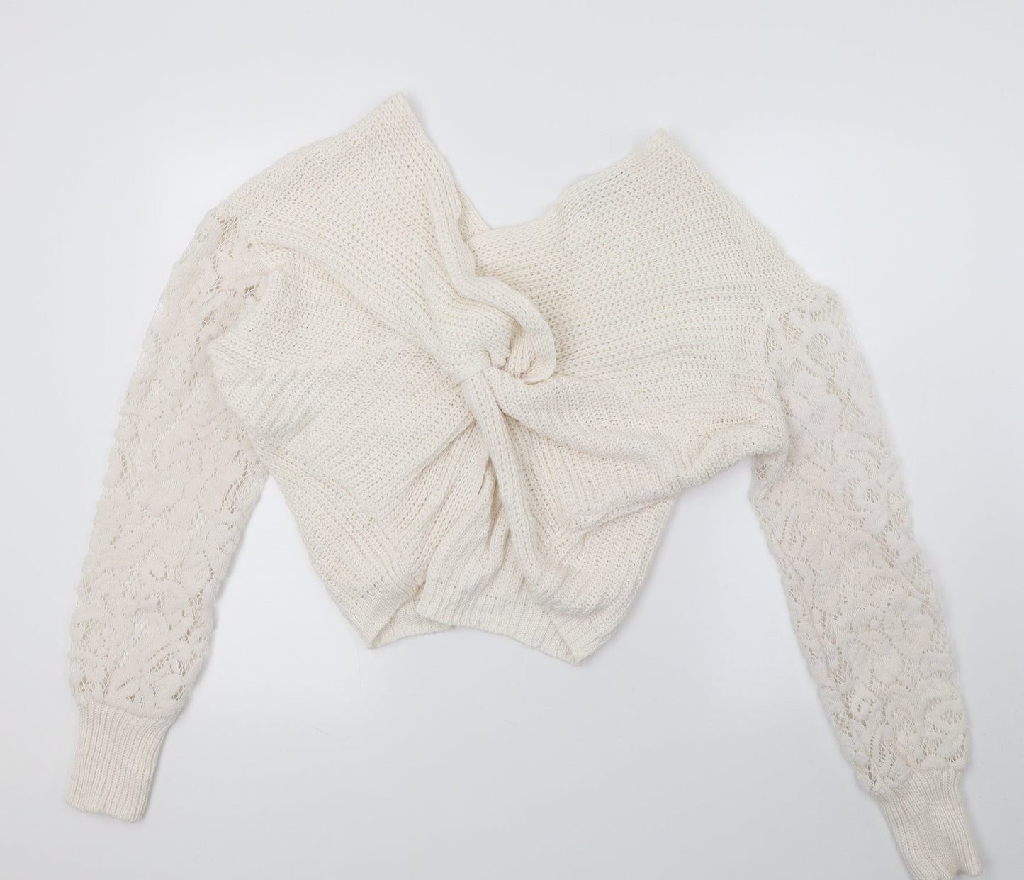 CAmeo Rose Womens White  Knit Pullover Jumper Size M  - Lace sleeve