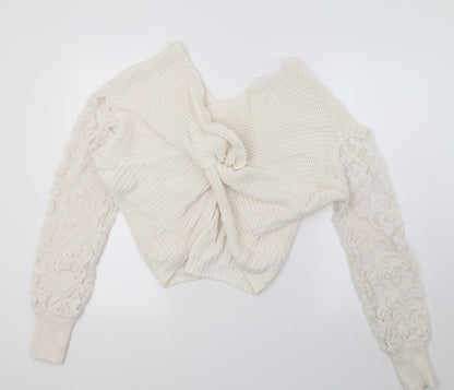 CAmeo Rose Womens White  Knit Pullover Jumper Size M  - Lace sleeve