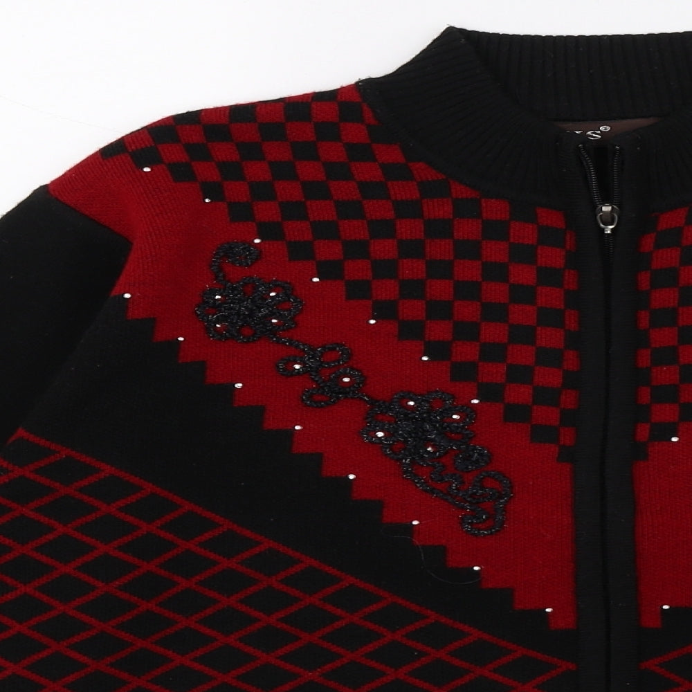 Evis Womens Black Geometric Knit Cardigan Jumper Size L