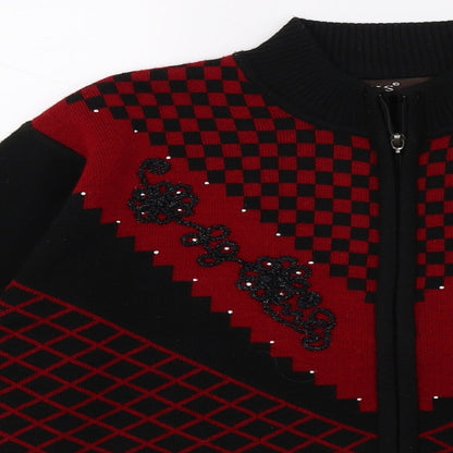 Evis Womens Black Geometric Knit Cardigan Jumper Size L