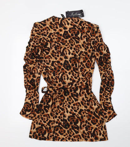 Influence Womens Brown Animal Print  Wrap Dress  Size 8