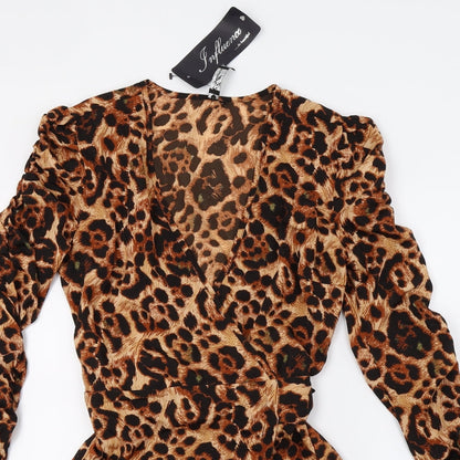 Influence Womens Brown Animal Print  Wrap Dress  Size 8