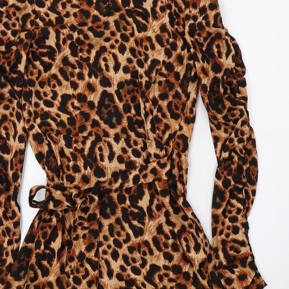 Influence Womens Brown Animal Print  Wrap Dress  Size 8