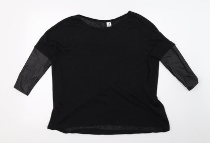Primark Womens Black  Knit Basic T-Shirt Size S  - Faux Leather Sleeves