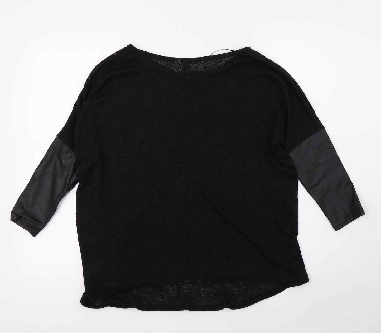 Primark Womens Black  Knit Basic T-Shirt Size S  - Faux Leather Sleeves