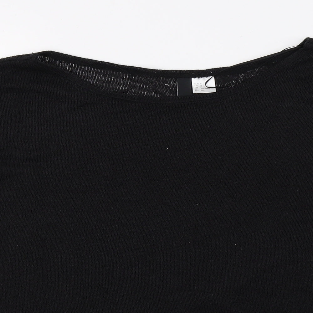 Primark Womens Black  Knit Basic T-Shirt Size S  - Faux Leather Sleeves