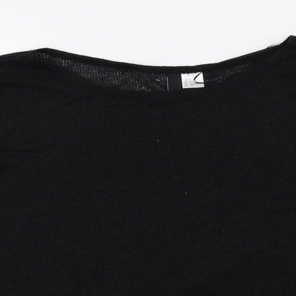 Primark Womens Black  Knit Basic T-Shirt Size S  - Faux Leather Sleeves