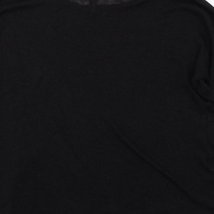 Primark Womens Black  Knit Basic T-Shirt Size S  - Faux Leather Sleeves