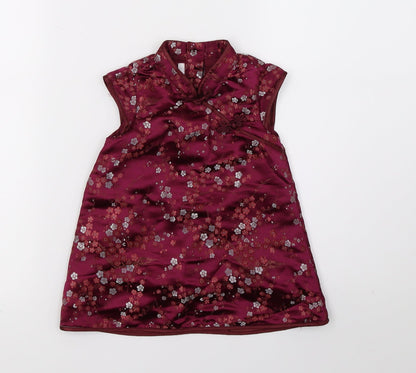 H&M Girls Purple Floral Satin A-Line  Size 6-9 Months  - Oriental
