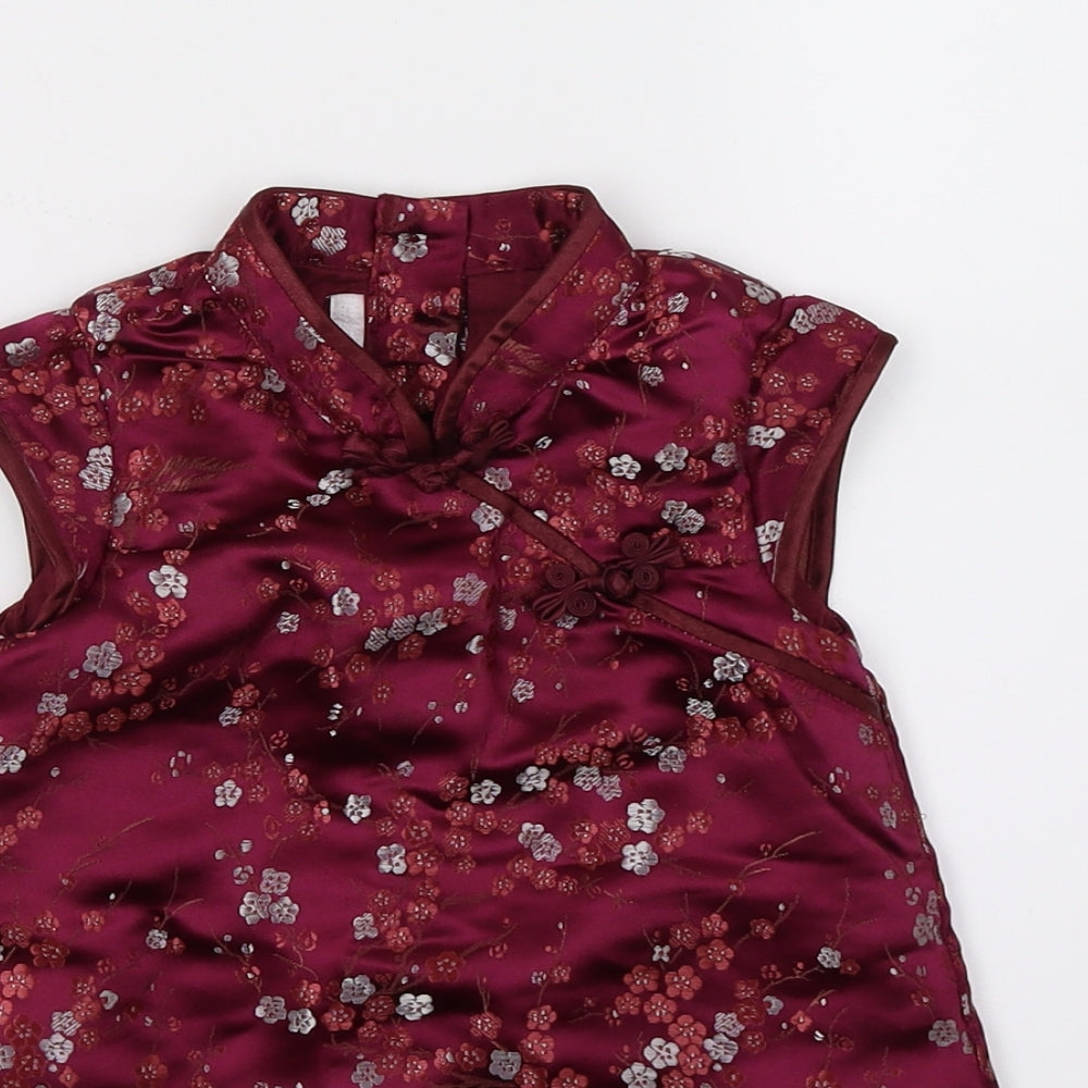 H&M Girls Purple Floral Satin A-Line  Size 6-9 Months  - Oriental