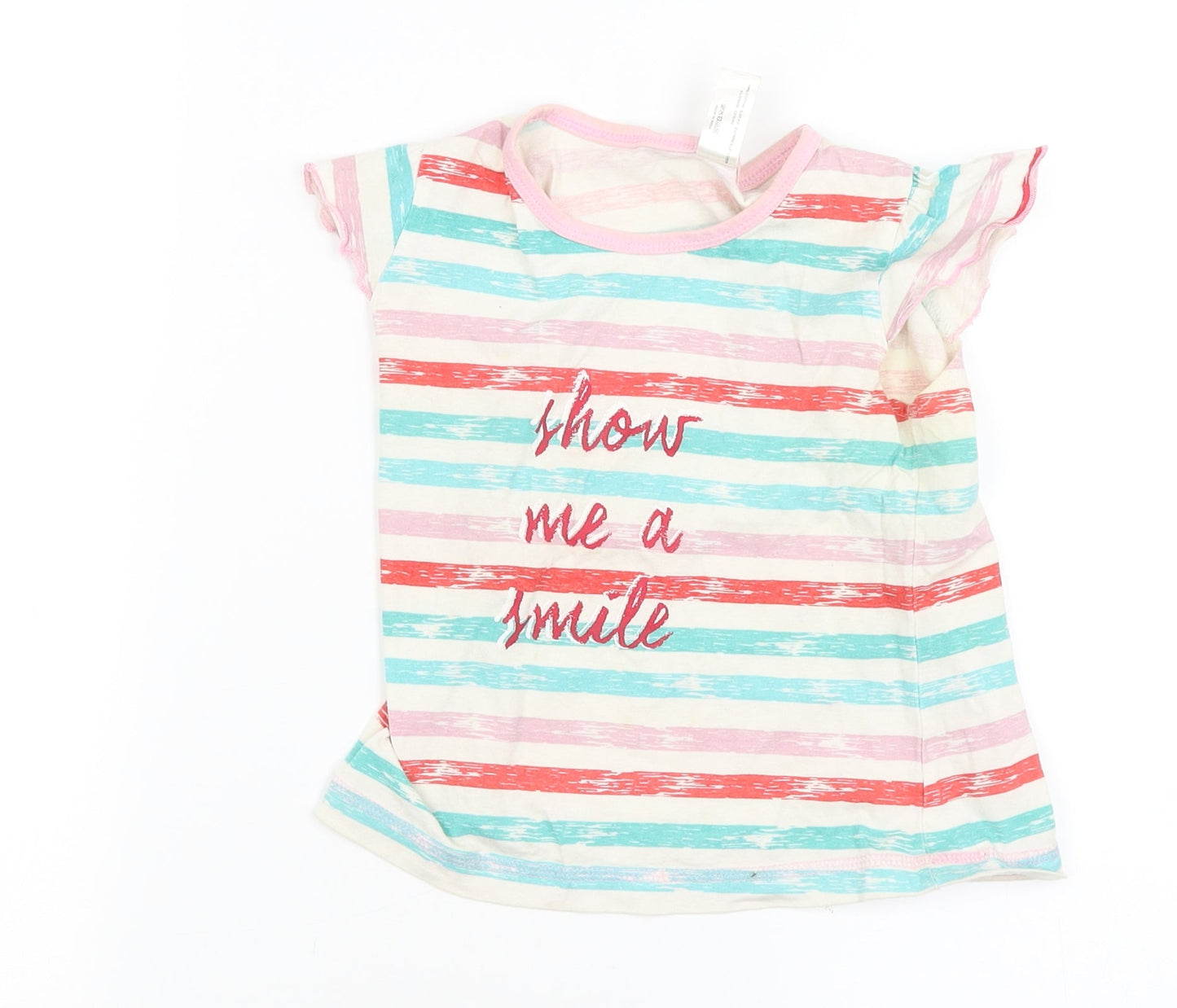 royal blue adventure Girls White Striped  Basic T-Shirt Size 4-5 Years