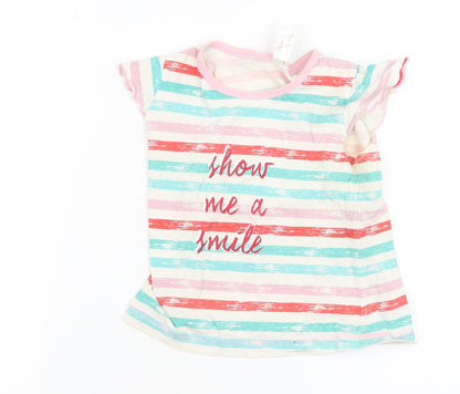 royal blue adventure Girls White Striped  Basic T-Shirt Size 4-5 Years