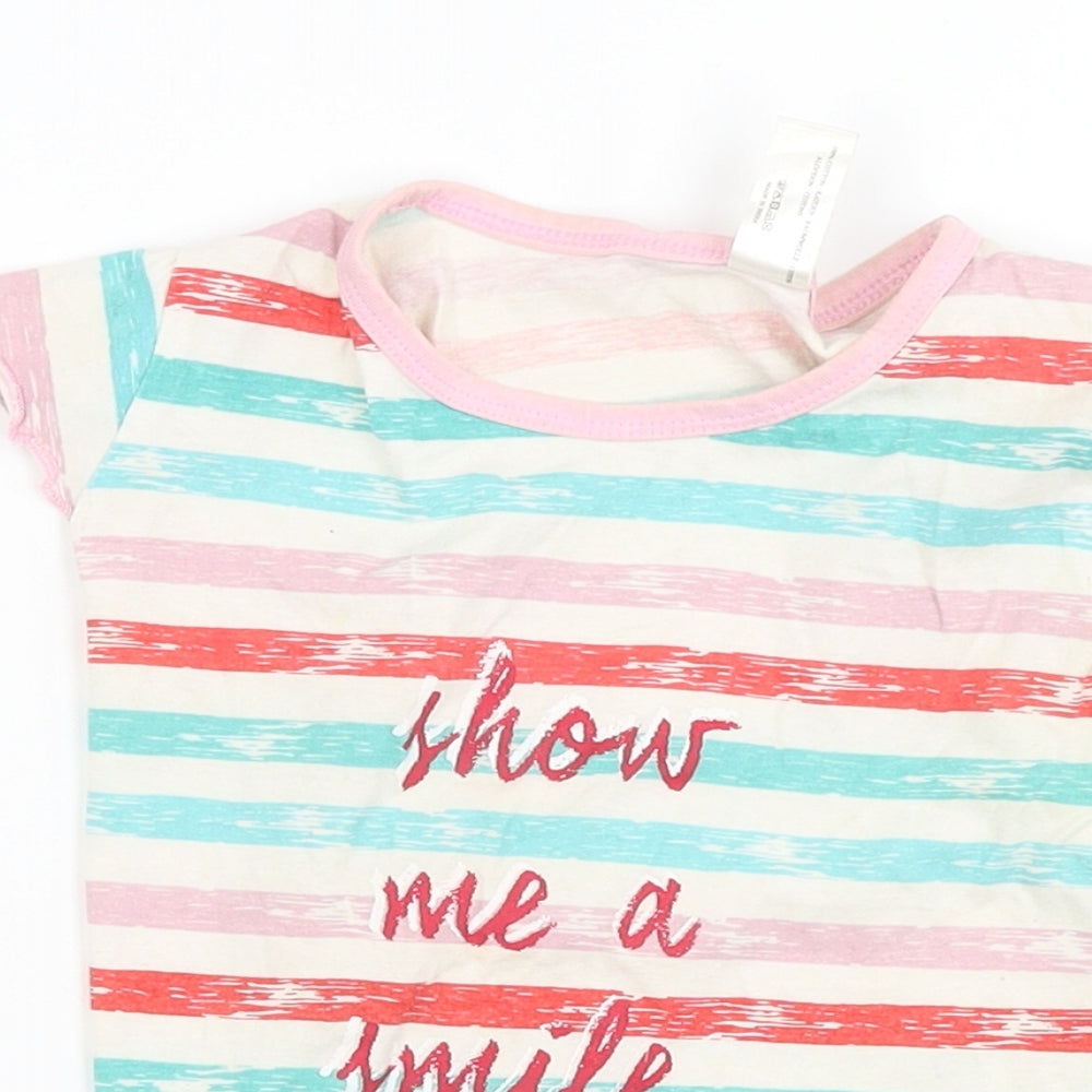 royal blue adventure Girls White Striped  Basic T-Shirt Size 4-5 Years