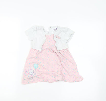 M&Co Girls Pink Spotted  T-Shirt Dress  Size 12-18 Months