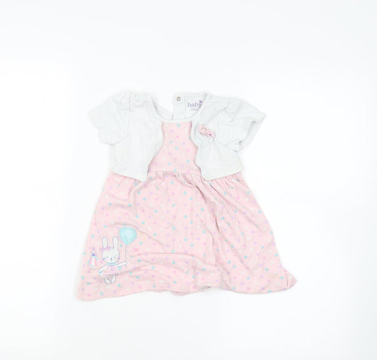 M&Co Girls Pink Spotted  T-Shirt Dress  Size 12-18 Months