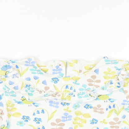 M&S Girls White Floral  Basic T-Shirt Size 0-3 Months