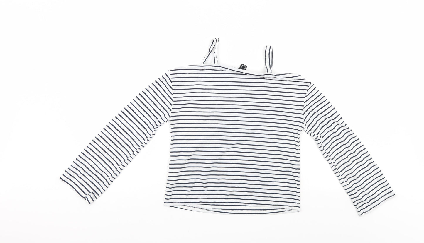 Atmosphere Womens White Striped  Basic Blouse Size 4