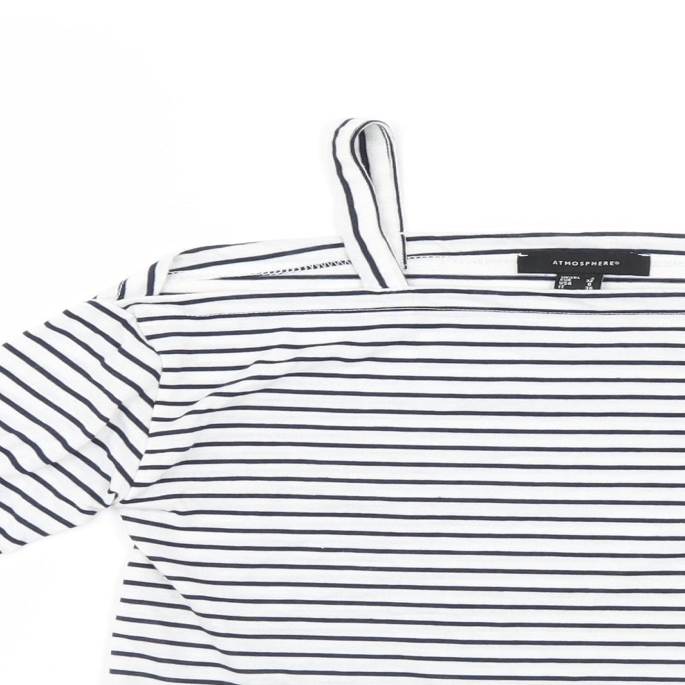 Atmosphere Womens White Striped  Basic Blouse Size 4