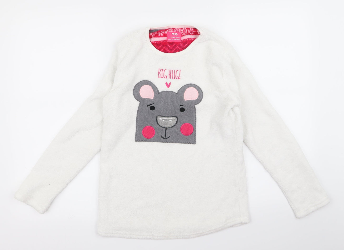 yd Girls White   Basic T-Shirt Size 10-11 Years  - give hug