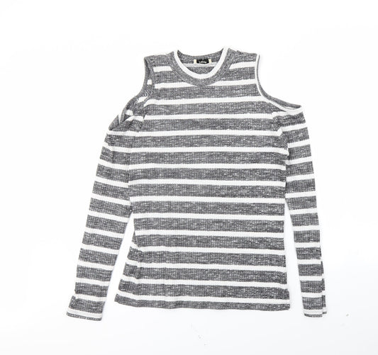 Additional front view of Papaya women’s black striped jumper, size UK 16