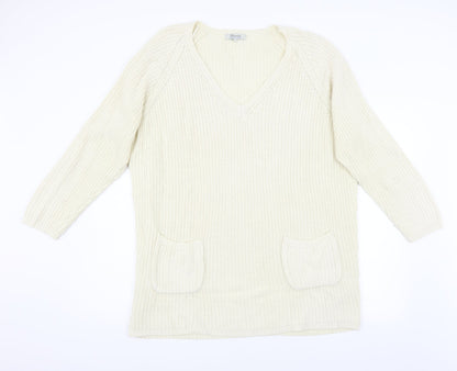 Peacocks Womens Beige  Knit Pullover Jumper Size L