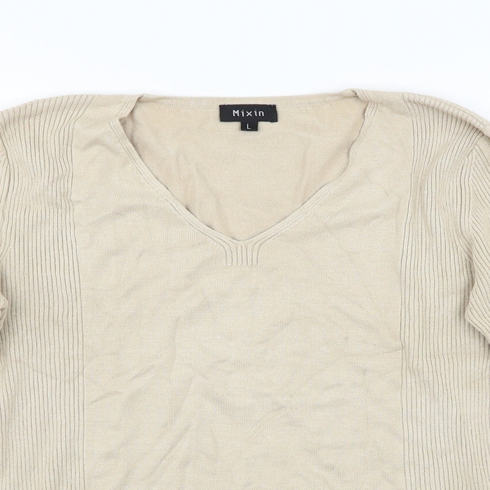 Mixin Womens Beige  Taffeta Pullover Jumper Size L