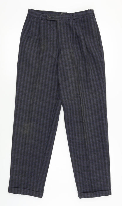 Steel Mens Blue Plaid  Chino Trousers One Size L28 in