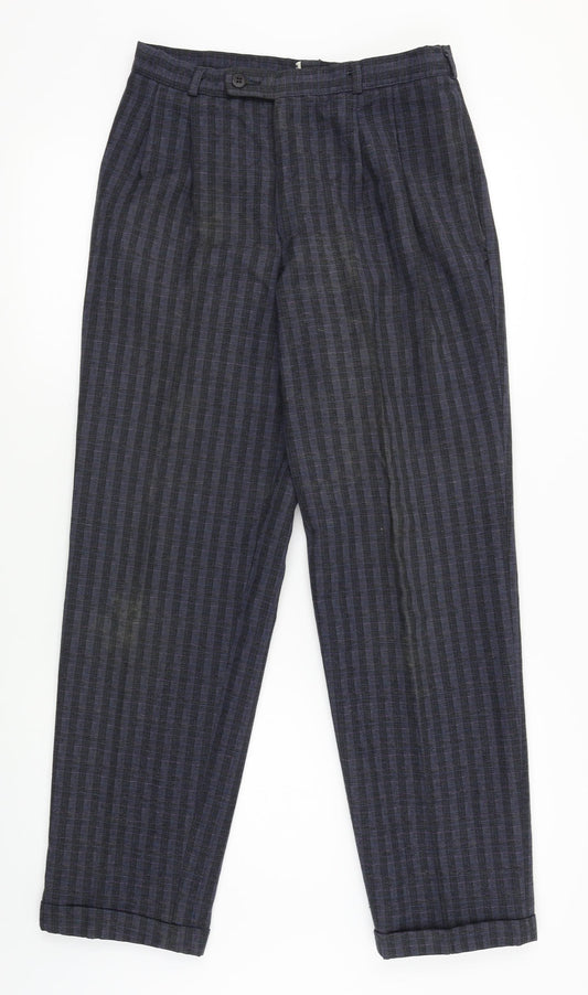 Steel Mens Blue Plaid  Chino Trousers One Size L28 in