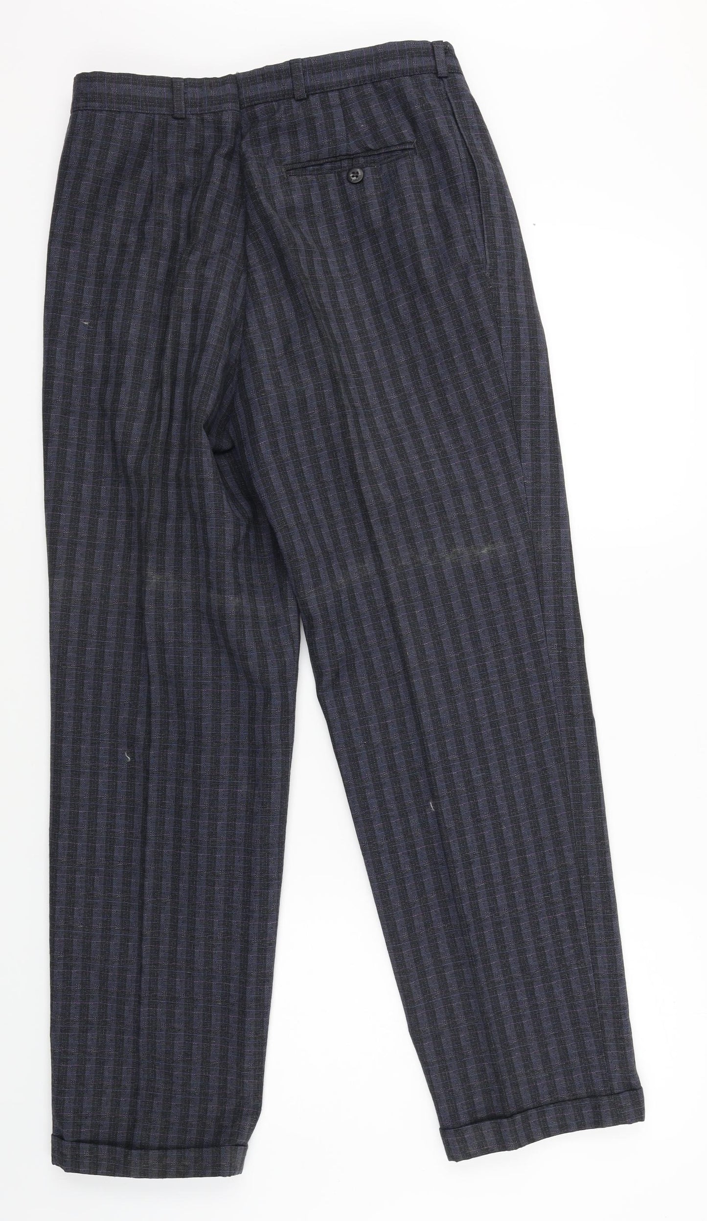 Steel Mens Blue Plaid  Chino Trousers One Size L28 in