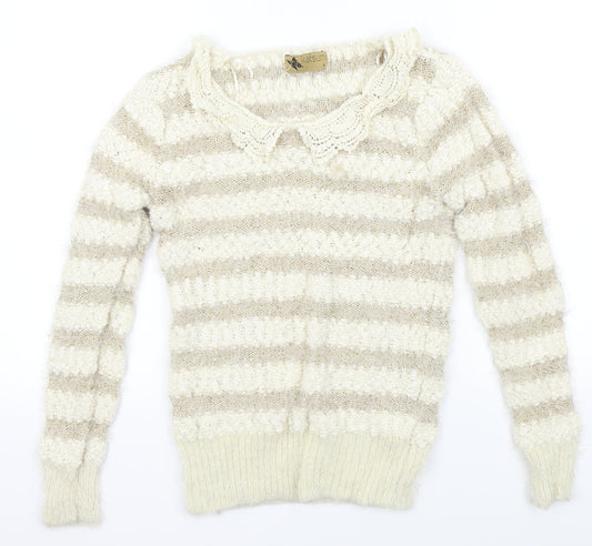 Katsumi Womens Beige Striped  Pullover Jumper Size S