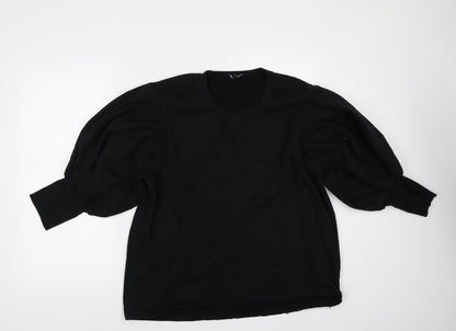 Boohoo Womens Black   Pullover Sweatshirt Size 12  - puff sleeves