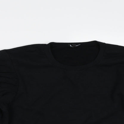 Boohoo Womens Black   Pullover Sweatshirt Size 12  - puff sleeves