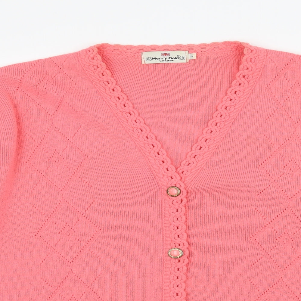 Merry Gold Womens Pink  Knit Cardigan Jumper Size L