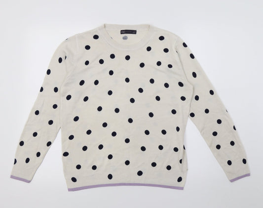 Marks and Spencer Womens White Polka Dot Knit Pullover Jumper Size 10