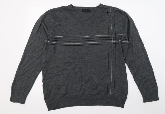 Cedar Wood State Mens Grey Striped Knit Pullover Jumper Size M