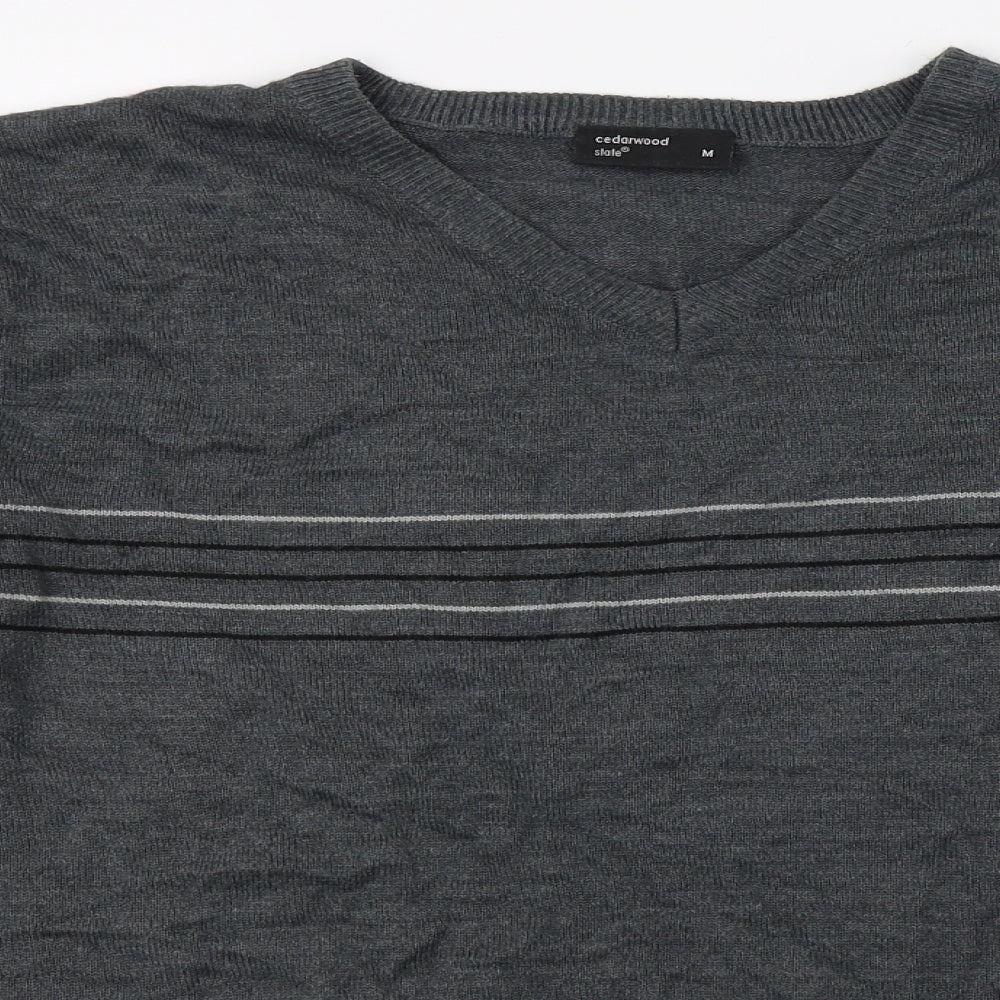 Cedar Wood State Mens Grey Striped Knit Pullover Jumper Size M