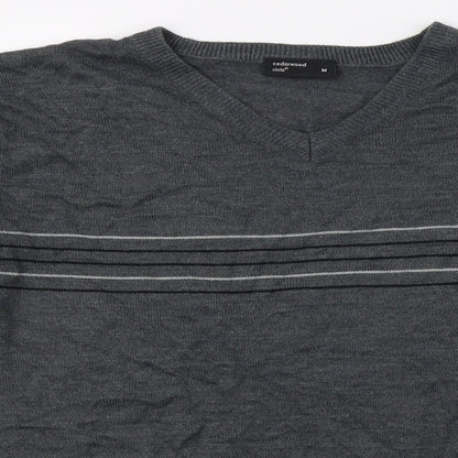 Cedar Wood State Mens Grey Striped Knit Pullover Jumper Size M