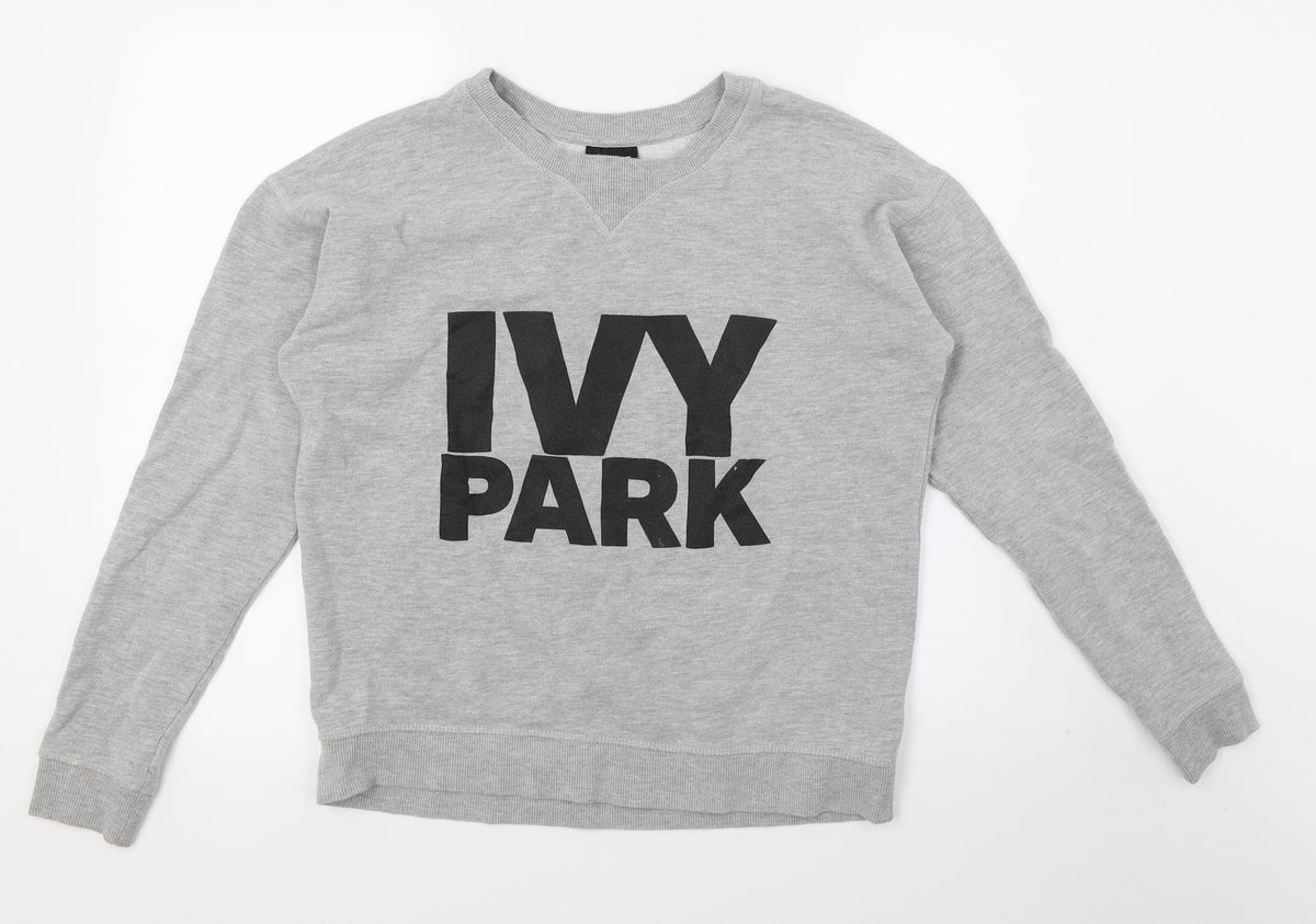 Additional front view of IVY PARK women’s grey jersey pullover sweatshirt, size S