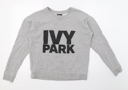Additional front view of IVY PARK women’s grey jersey pullover sweatshirt, size S