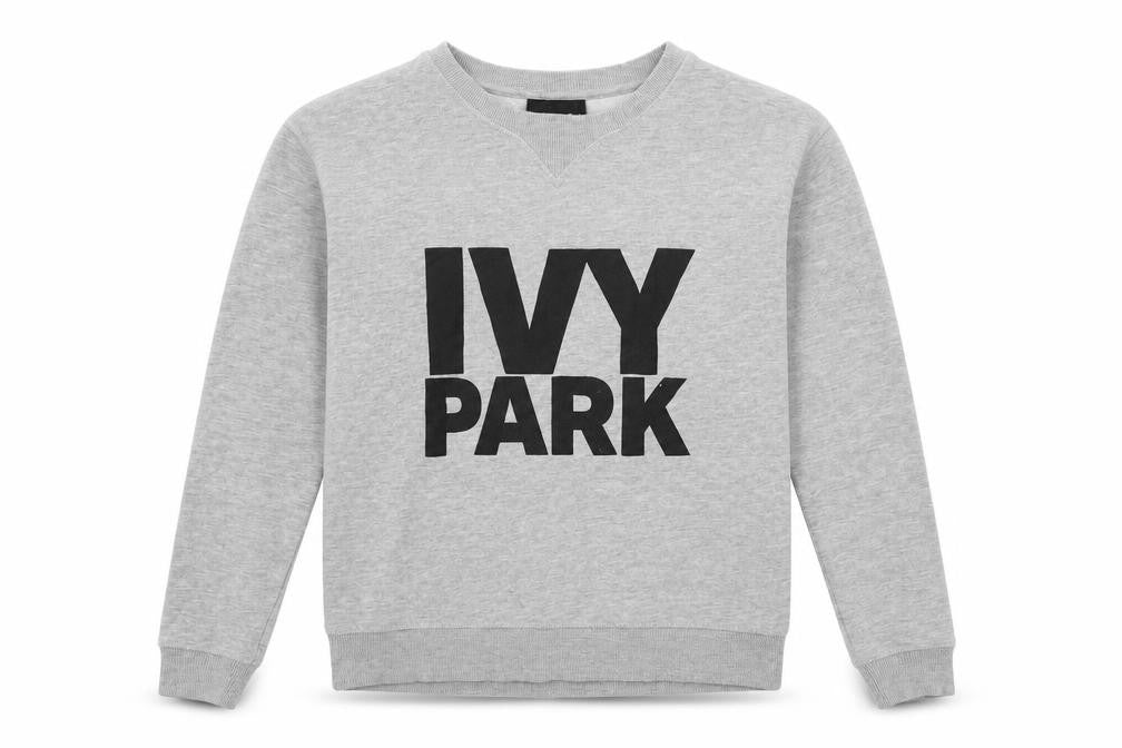 Front view of IVY PARK women’s grey jersey pullover sweatshirt, size S