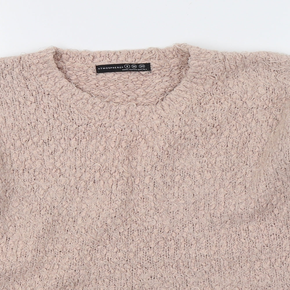 Close-up detail of Atmosphere women’s pink knit jumper, size UK 8